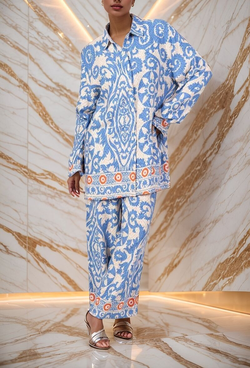 Grossiste Lusa Mode - Ensemble chemise et pantalon Celia imprimé géométrique