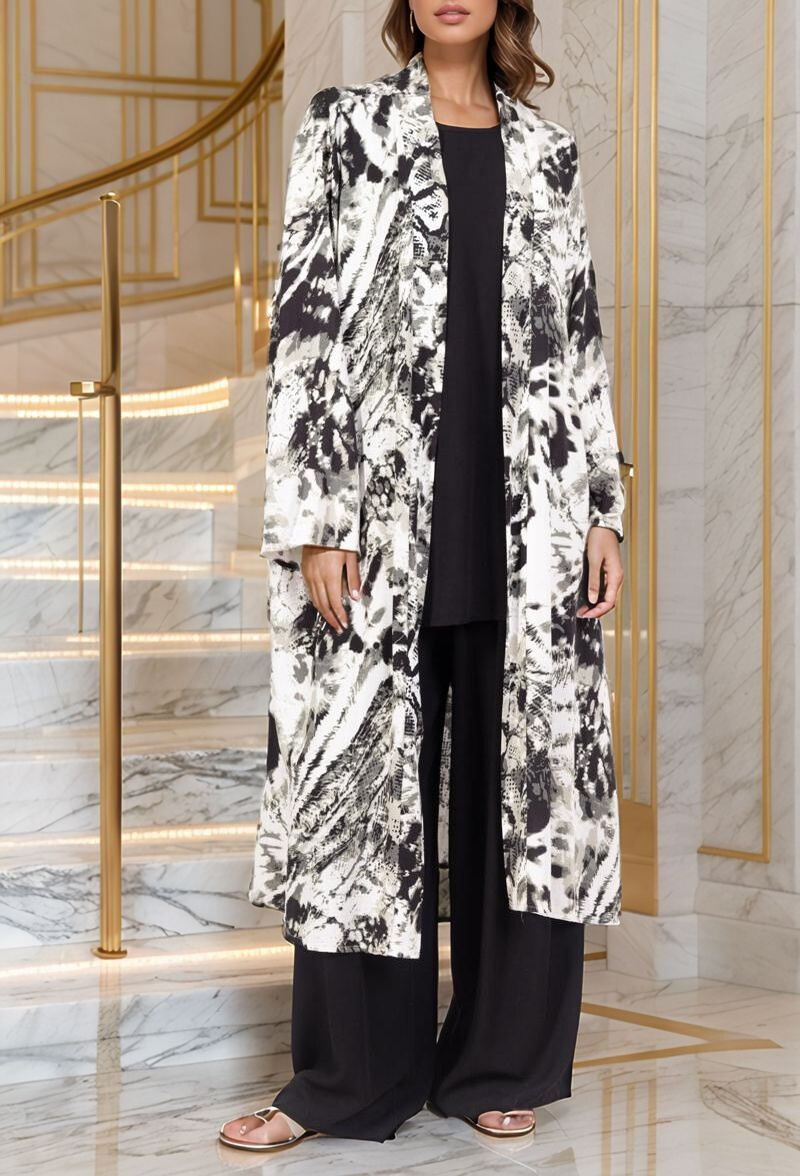 Grossiste Lusa Mode - Ensemble 3 pièces avec gilet abstrait tissu comme lin