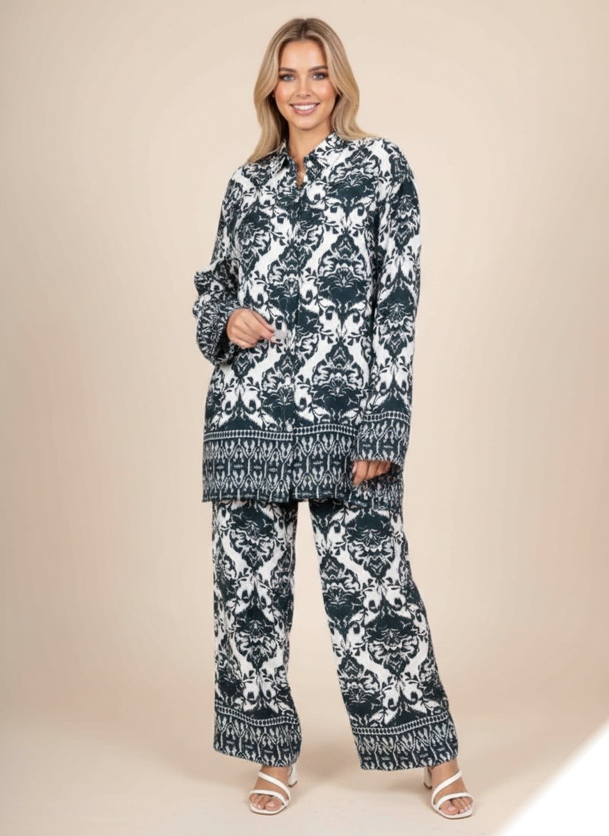 Grossista Lusa Mode - Completo camicia e pantaloni Celia con stampa floreale