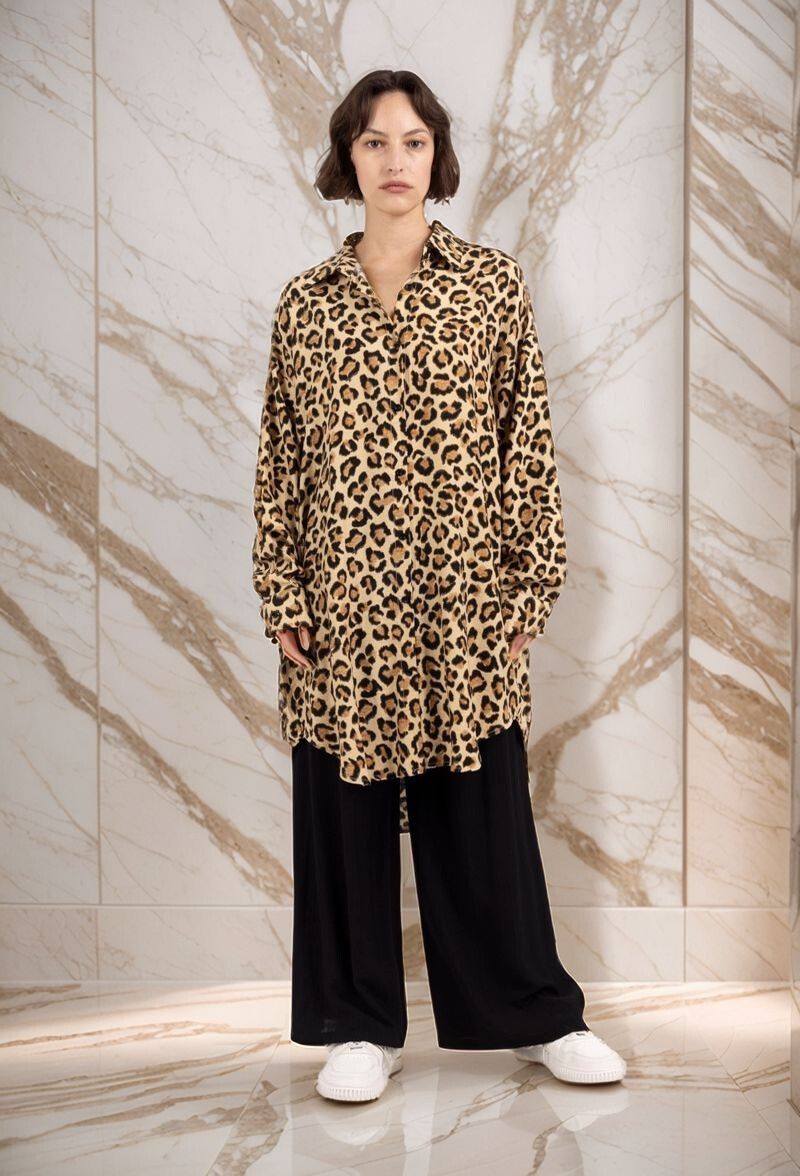 Mayorista Lusa Mode - Conjunto de camisa y pantalón con estampado de leopardo y tejido tipo lino