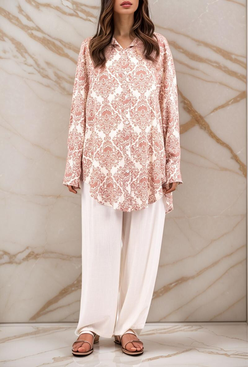 Großhändler Lusa Mode - Nadia Hemd und Hose Set mit geometrischem Blumenmuster