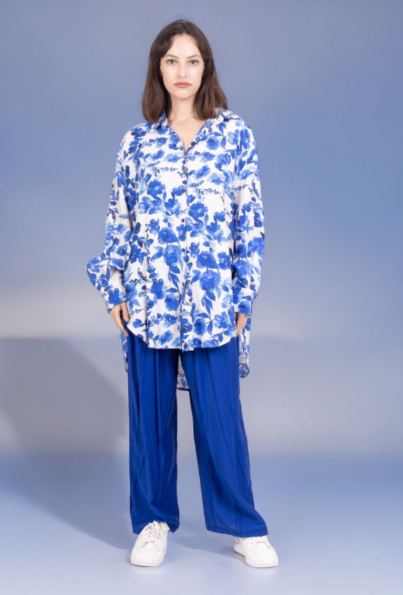 Großhändler Lusa Mode - Set aus Hemd und Hose aus leinenähnlichem Stoff und Blumendruck