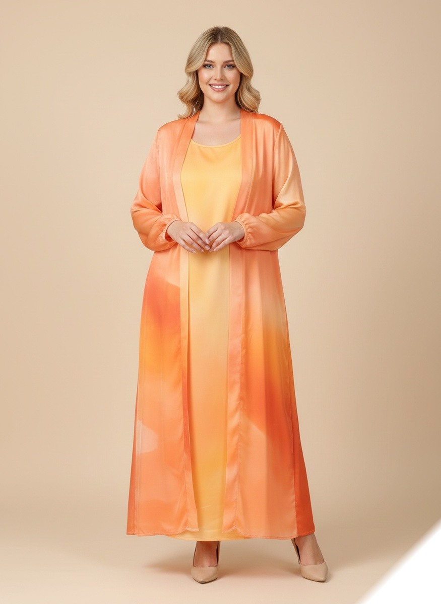 Mayorista Lusa Mode - Conjunto de chaleco y vestido sin mangas de satén con estampado bohemio y cinturón