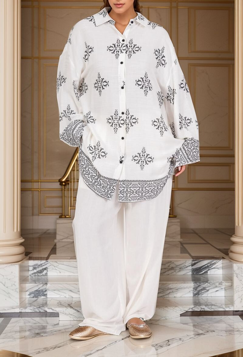 Grossiste Lusa Mode - Ensemble chemise et pantalon Chiara imprimé géométrique