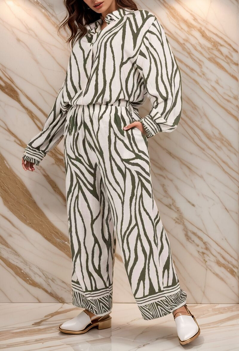 Grossiste Lusa Mode - Ensemble chemise et pantalon zébré tissu similaire au lin