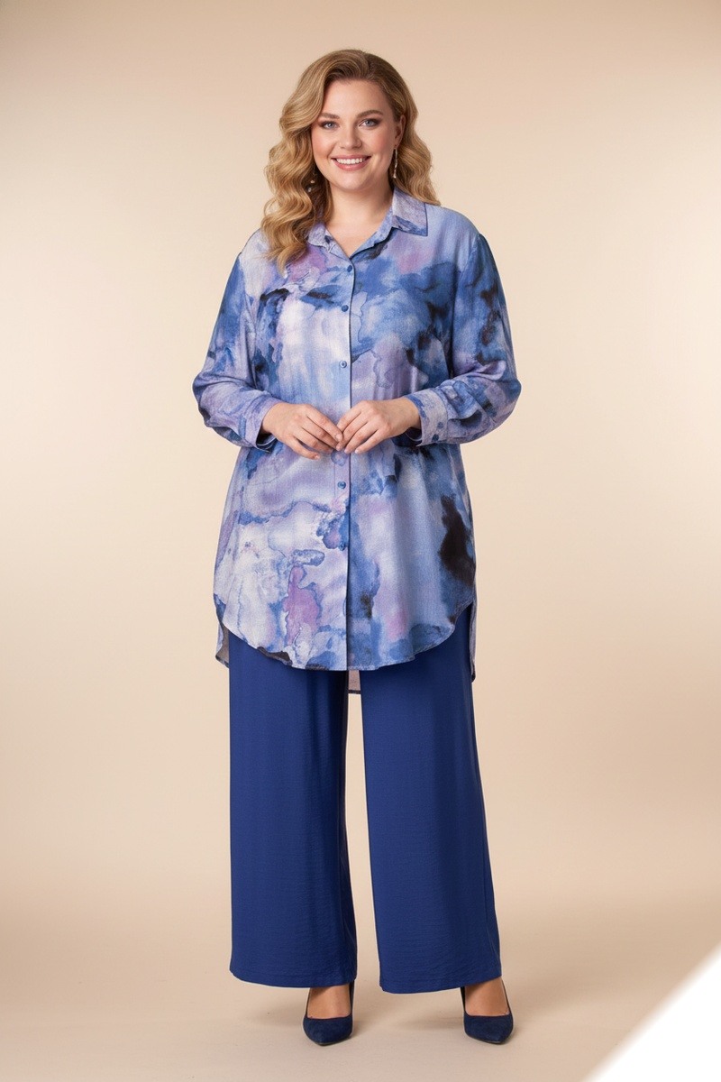Grossista Lusa Mode - Completo camicia e pantaloni con tessuto simile al lino e stampa astratta