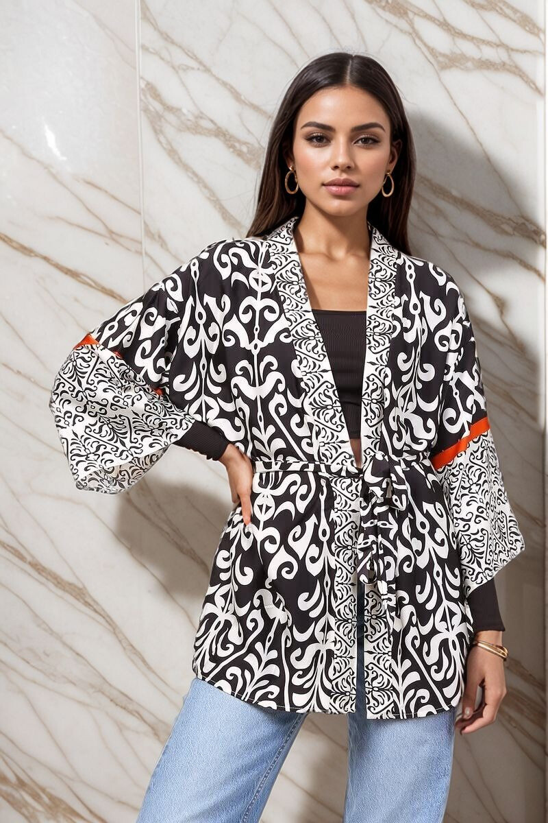 Großhändler Lusa Mode - Kurzarm-Cardigan aus bedruckter Seide