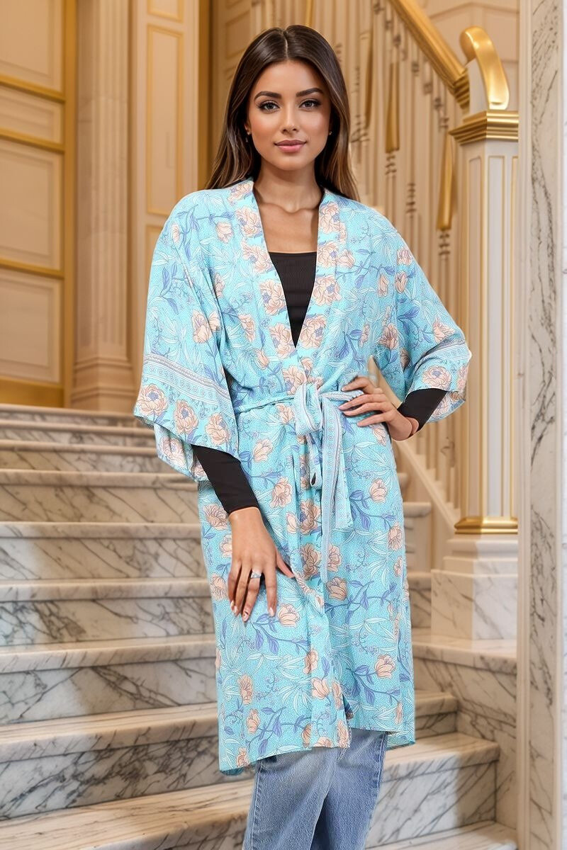 Mayorista Lusa Mode - Cárdigan estampado de longitud media con mangas cortas