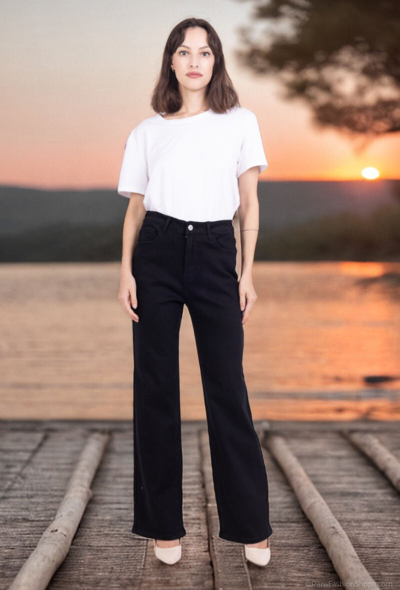 Wholesaler Lusa Mode - High waisted wide leg stretch 5 pocket jeans