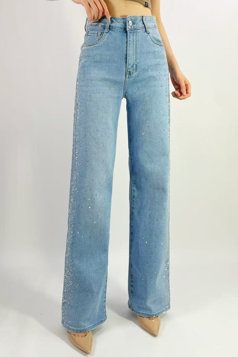Wholesaler Lusa Mode - Premium straight-leg stretch jeans with extra rhinestones on the sides, sizes 36-46