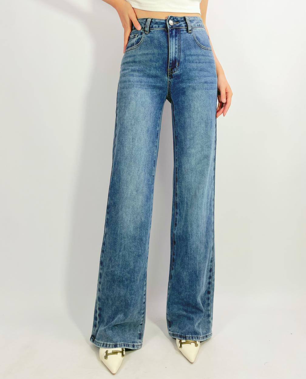 Grossiste Lusa Mode - Jean vintage stretch coupe droite ample monkey wash délavé, T36-T44