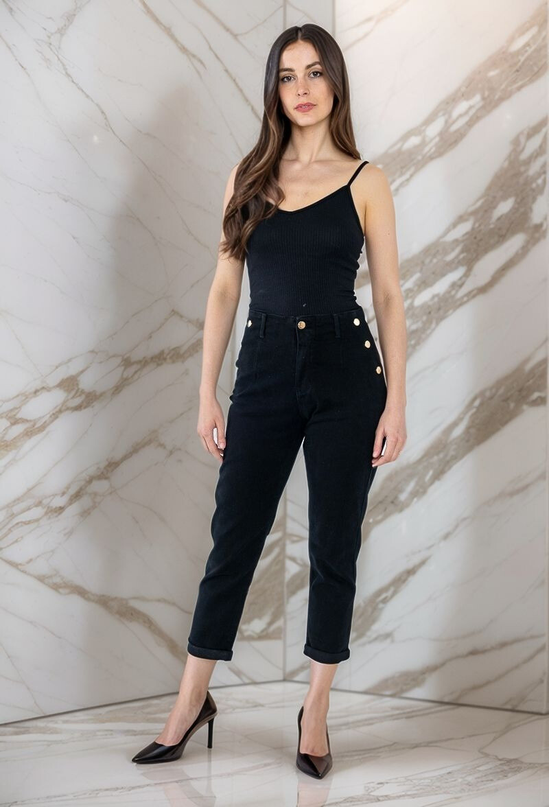 Wholesaler Lusa Mode - Faux pocket jeans with gold button detail