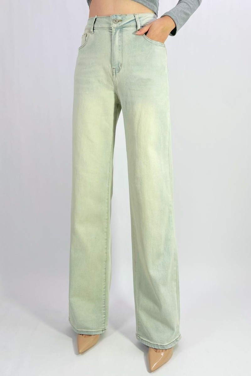 Grossiste Lusa Mode - Jean large wide leg taille haute en denim bleu clair délavé T36-T46