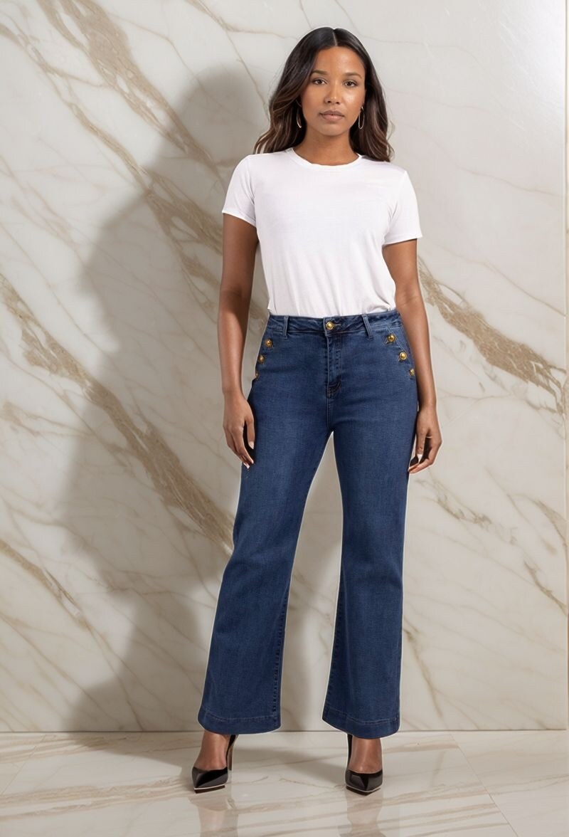 Grossiste Lusa Mode - Jean droit stretch à poches avants fermées par boutons T34-T42