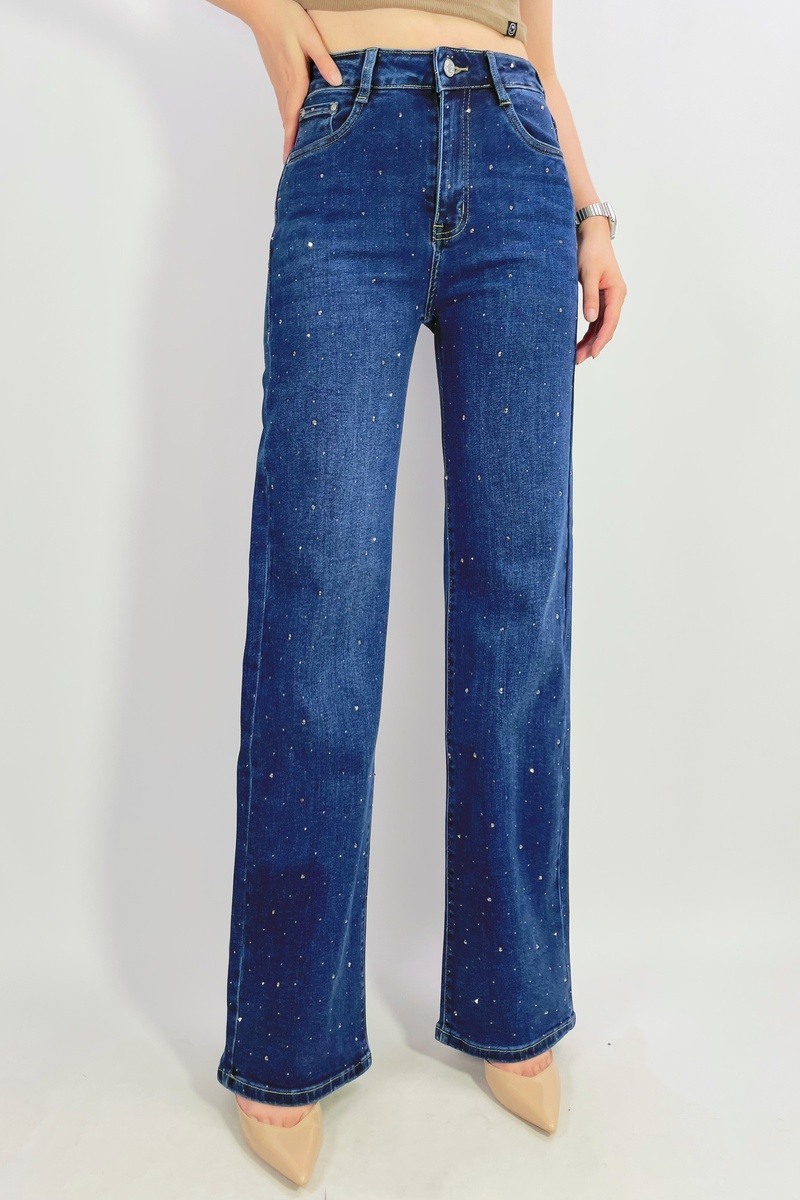 Grossista Lusa Mode - Jeans premium a taglio dritto elasticizzato con strass T36-T46