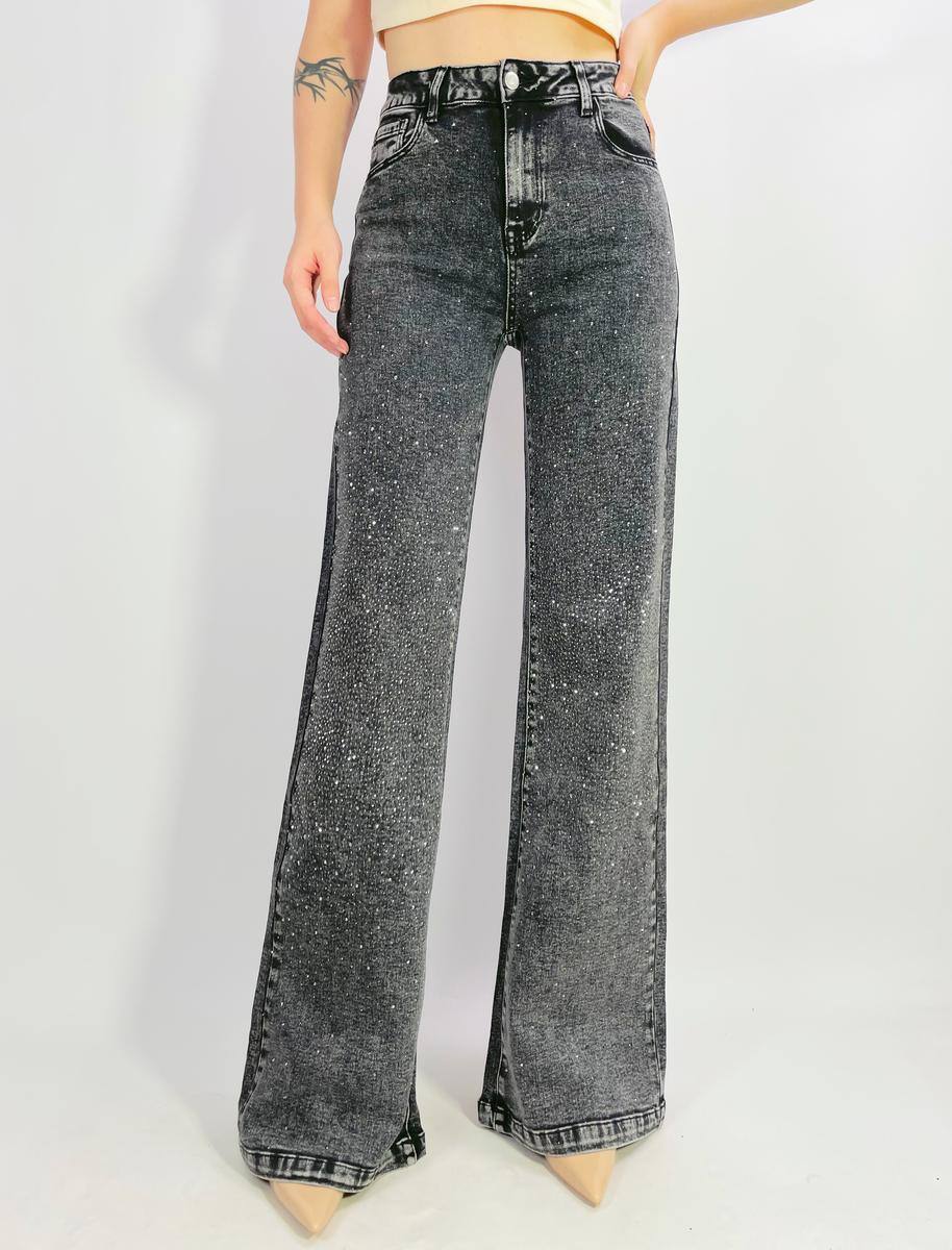 Grossiste Lusa Mode - Jean premium stretch wide leg avec strass T38-T48