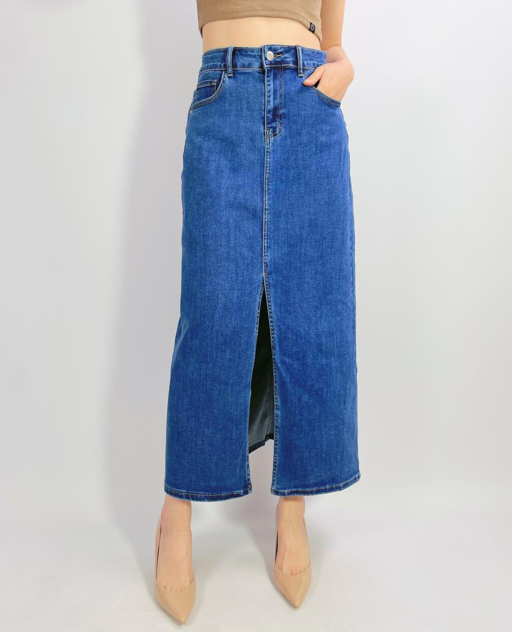 Wholesaler Lusa Mode - 88cm stretch denim skirt with 45cm front slit, T38-T46