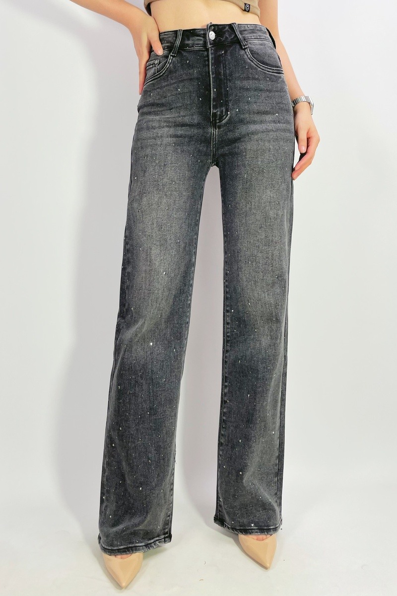 Großhändler Lusa Mode - Premium Stretch-Jeans im geraden Schnitt mit Strasssteinen Größe 36-46