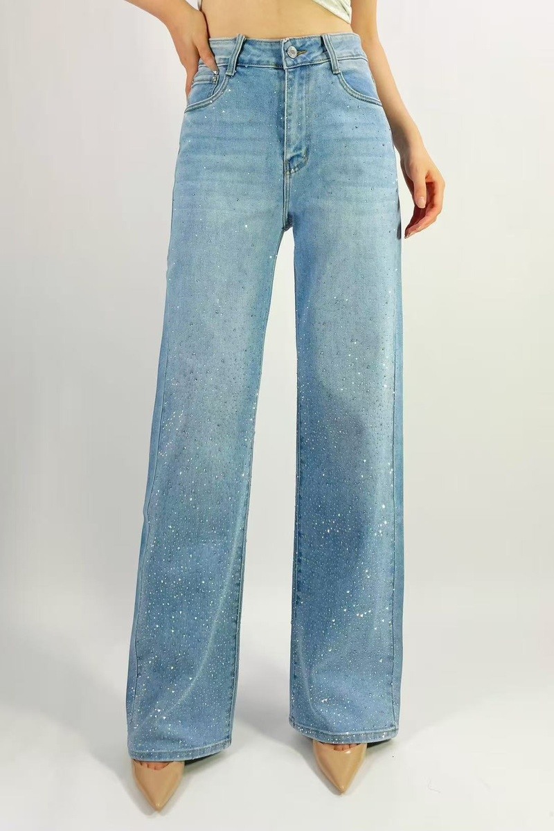 Wholesaler Lusa Mode - Premium straight leg stretch jeans with rhinestones, sizes 36-46