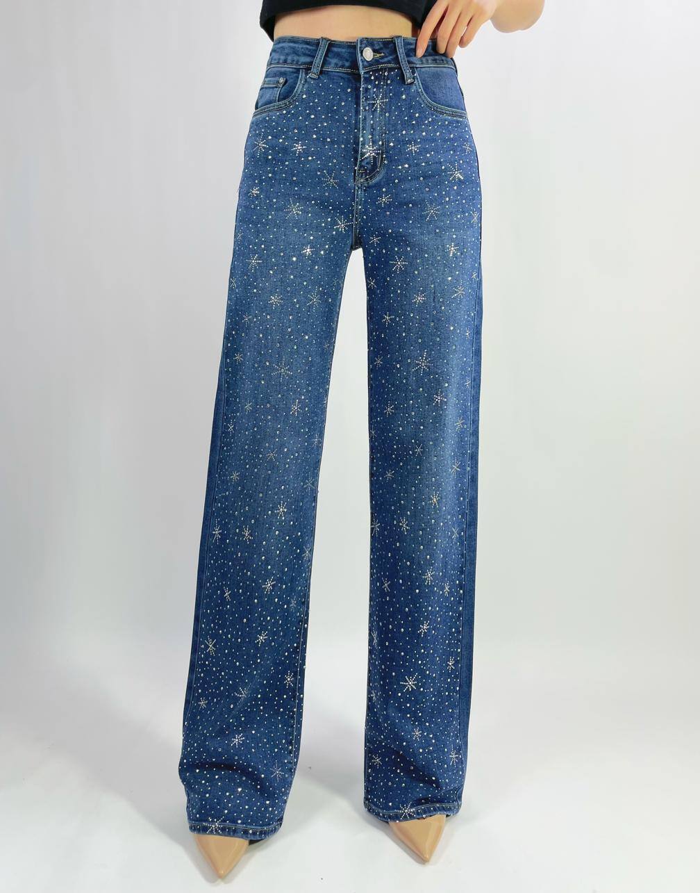 Grossista Lusa Mode - Jeans premium a gamba dritta con strass, taglie 36-46