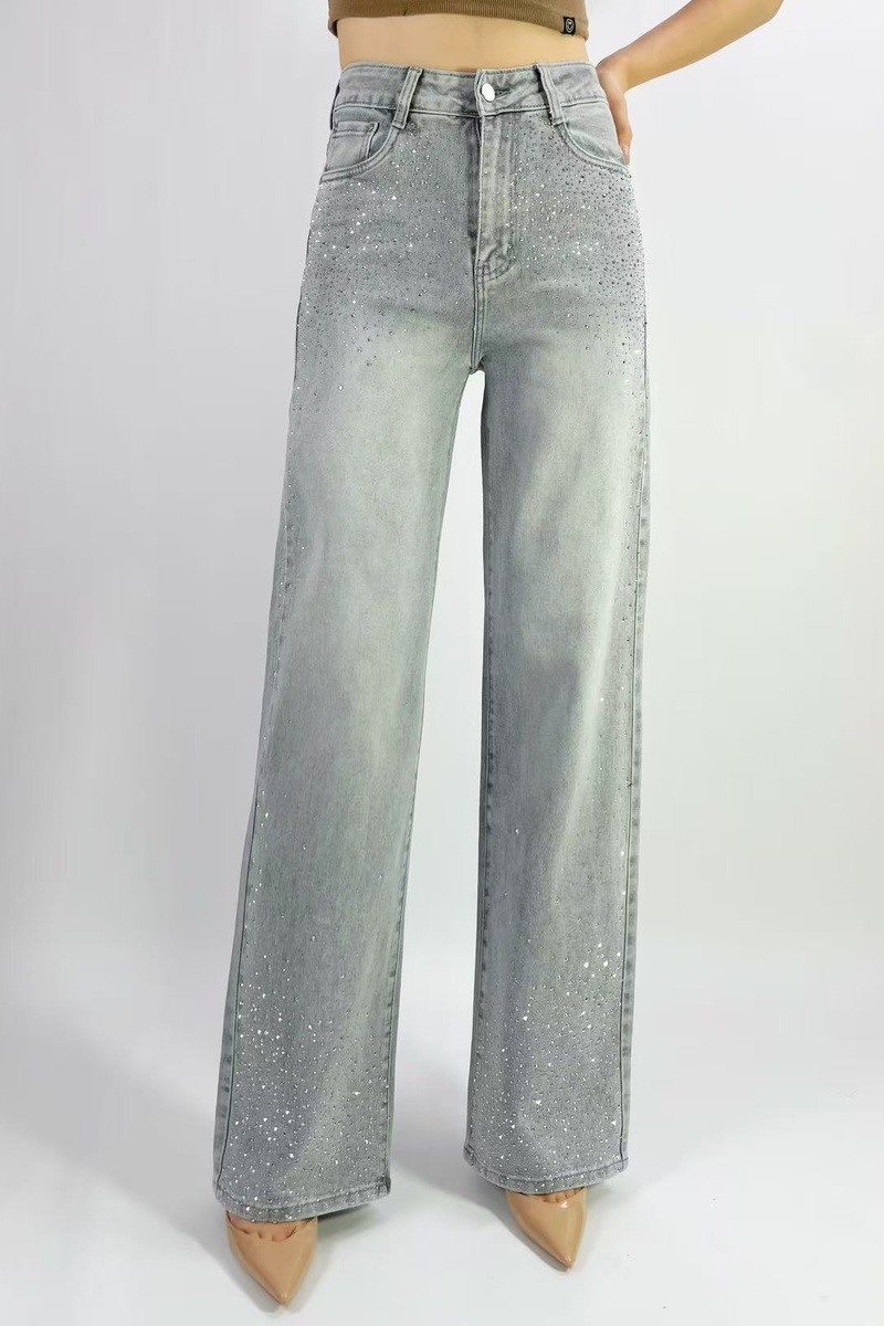 Großhändler Lusa Mode - Premium-Stretchjeans mit geradem Bein und Strasssteinen, Größen 36-46