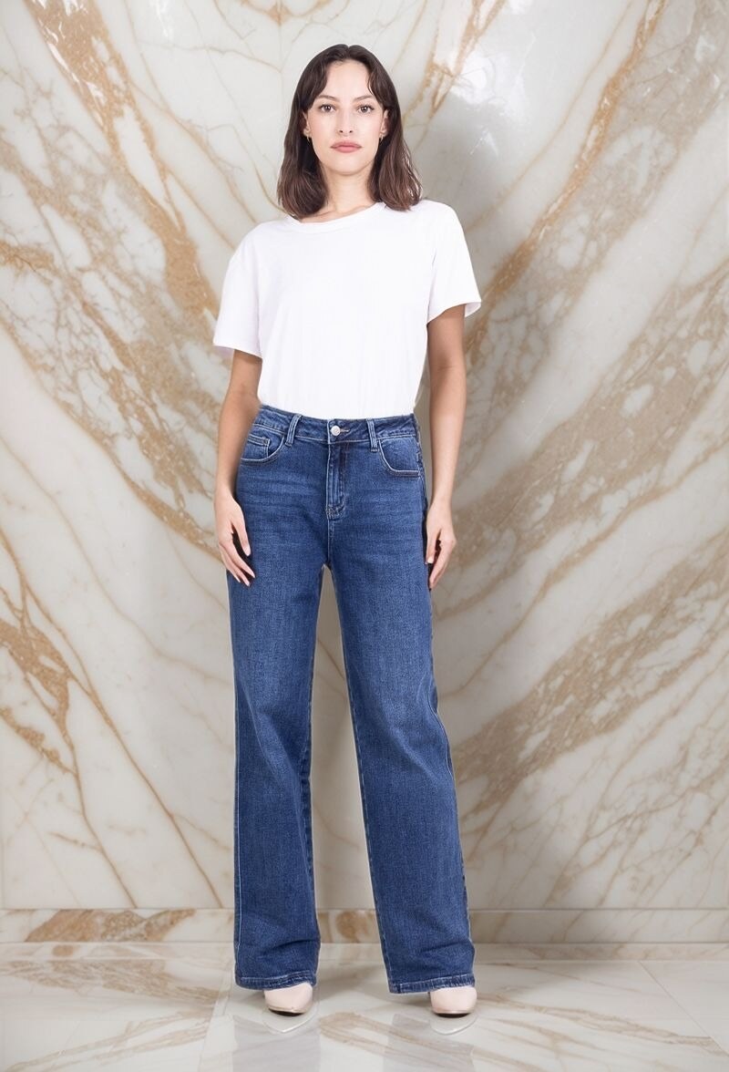 Großhändler Lusa Mode - Weit geschnittene 5-Pocket-Jeans, Größen 34-42