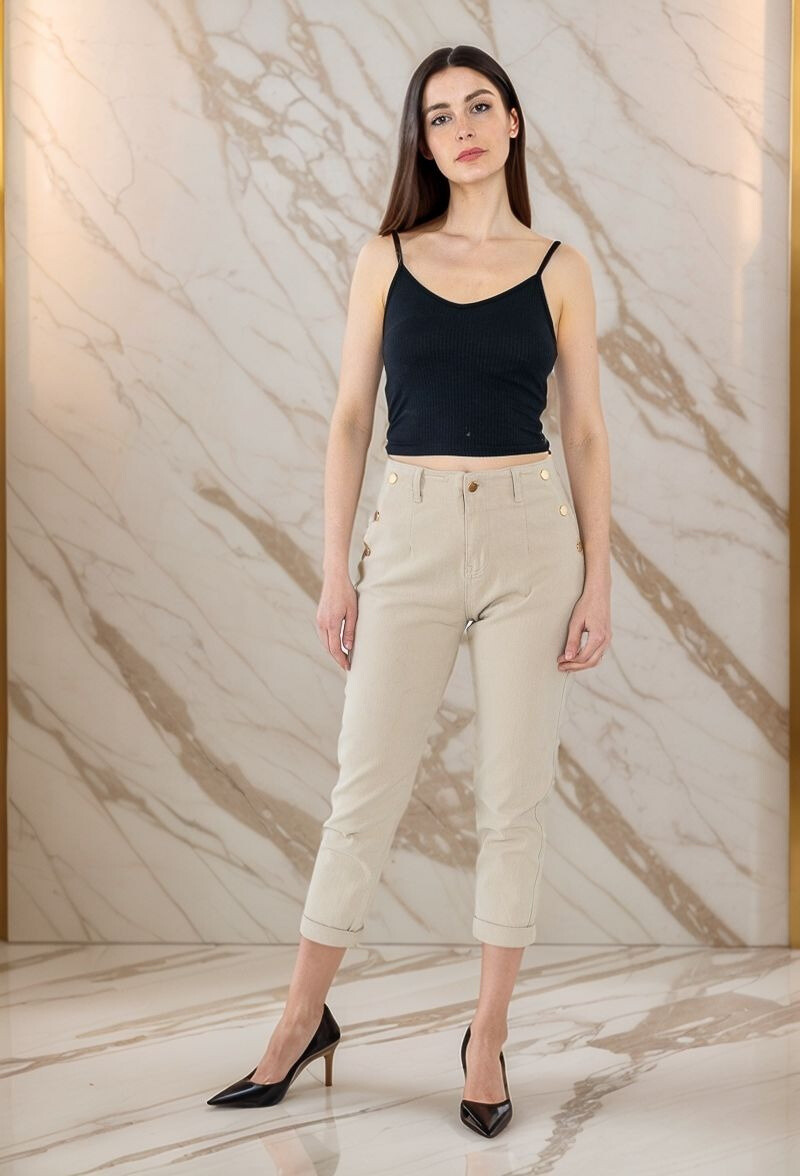 Wholesaler Lusa Mode - Faux pocket jeans with gold button detail