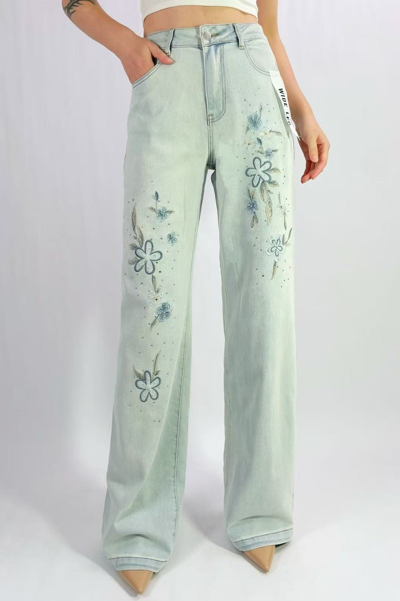Grossista Lusa Mode - Jeans premium a gamba larga con ricami e strass T36-T46