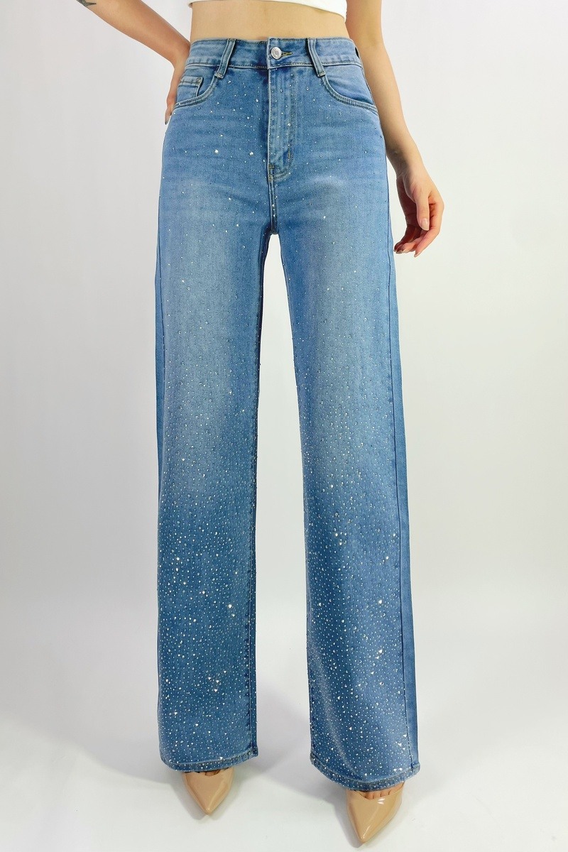 Wholesaler Lusa Mode - Premium straight leg stretch jeans with rhinestones, sizes 36-46