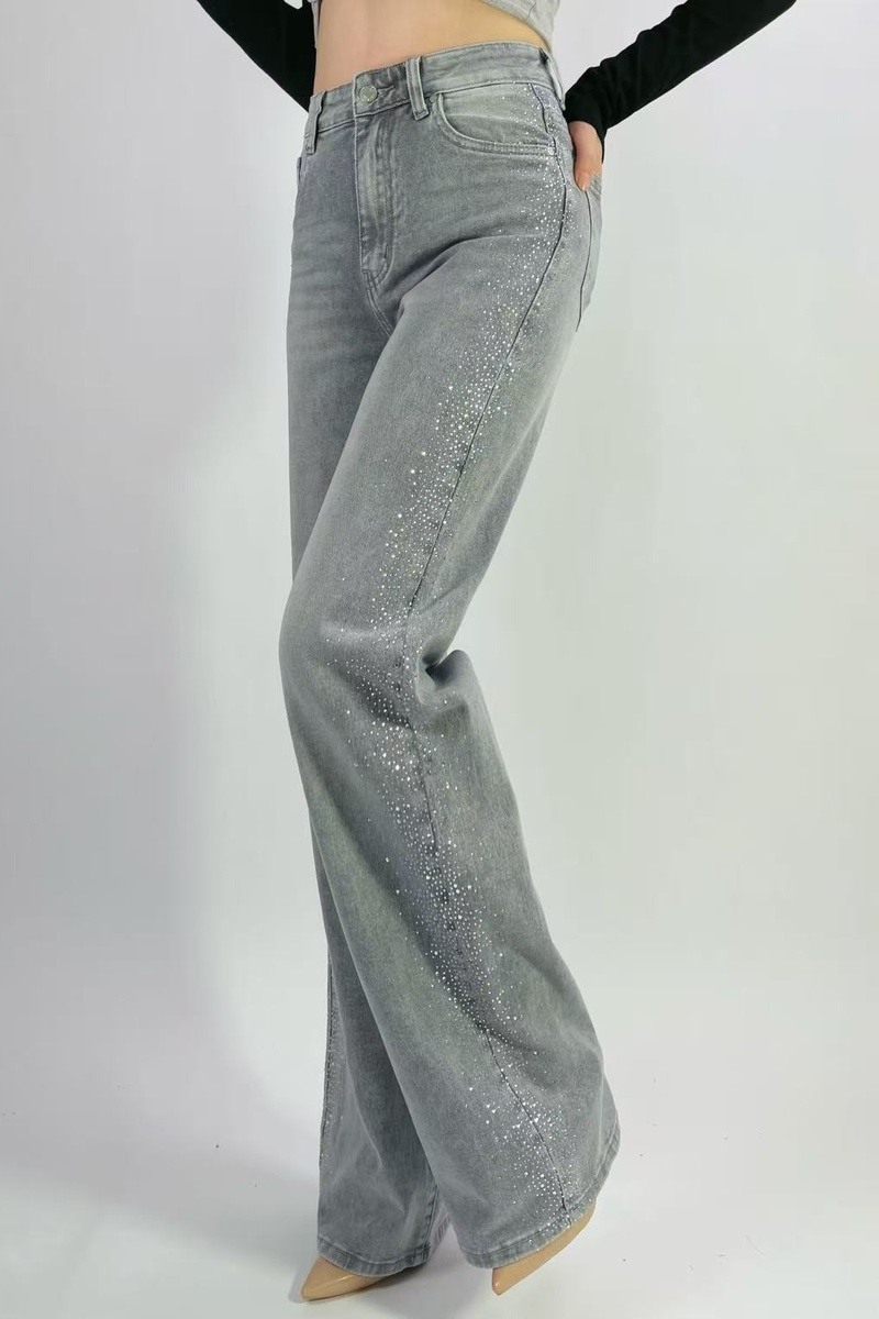 Wholesaler Lusa Mode - Premium straight leg stretch jeans with rhinestones on the sides, sizes 36-46
