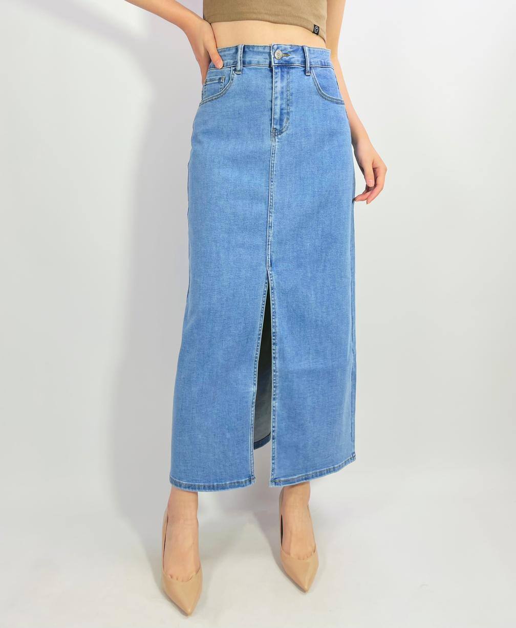 Grossiste Lusa Mode - Jupe en jeans stretch 88cm avec fente avant de 45cm T38-T46