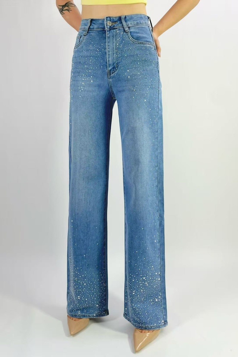 Großhändler Lusa Mode - Premium Stretch-Jeans mit geradem Bein und Strasssteinen, Größen 36-46