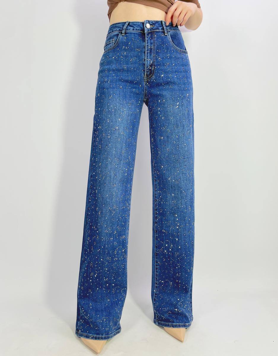 Wholesaler Lusa Mode - Premium stretch wide leg jeans with rhinestones size 38-48