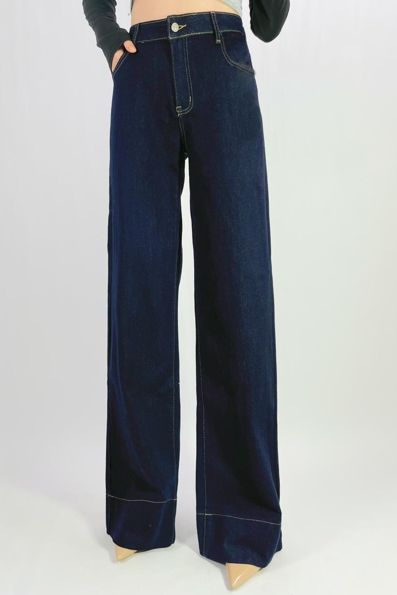 Großhändler Lusa Mode - Rohdenim, hohe Taille, weites Bein mit Stretch, 5 Taschen, Größen 36-46