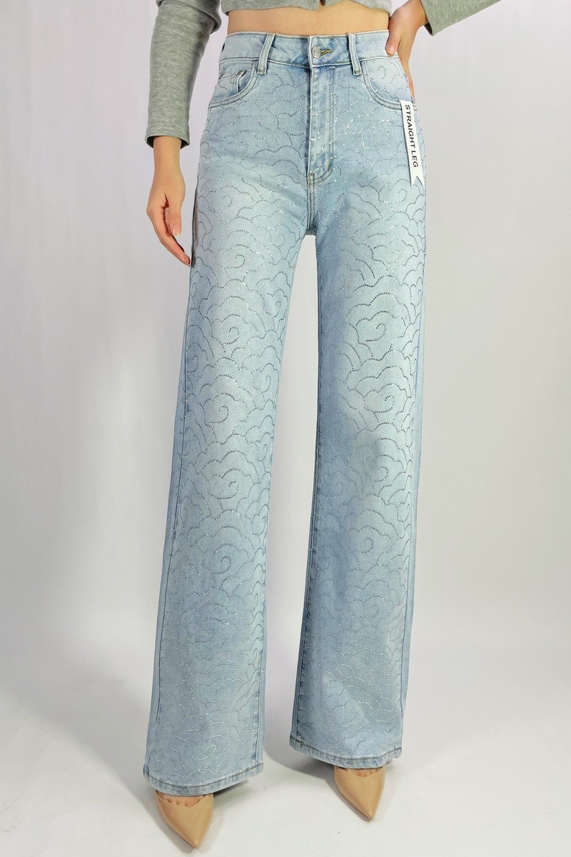 Grossiste Lusa Mode - Jean premium coupe droite stretch avec strass nuage T36-T46