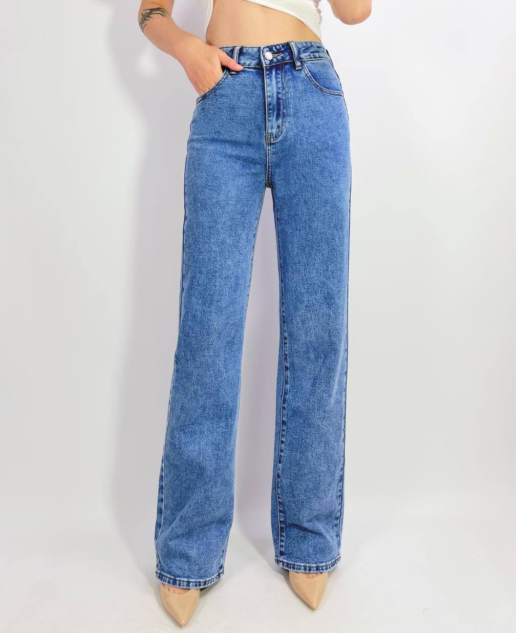 Grossiste Lusa Mode - Jean taille haute wide leg stretch 5 poches, T36-T44