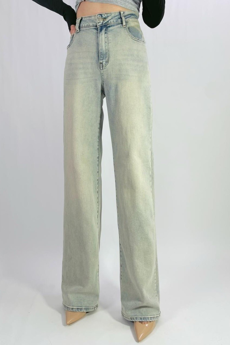 Grossista Lusa Mode - Jeans ampi a gamba larga a vita alta in denim azzurro slavato T36-T46
