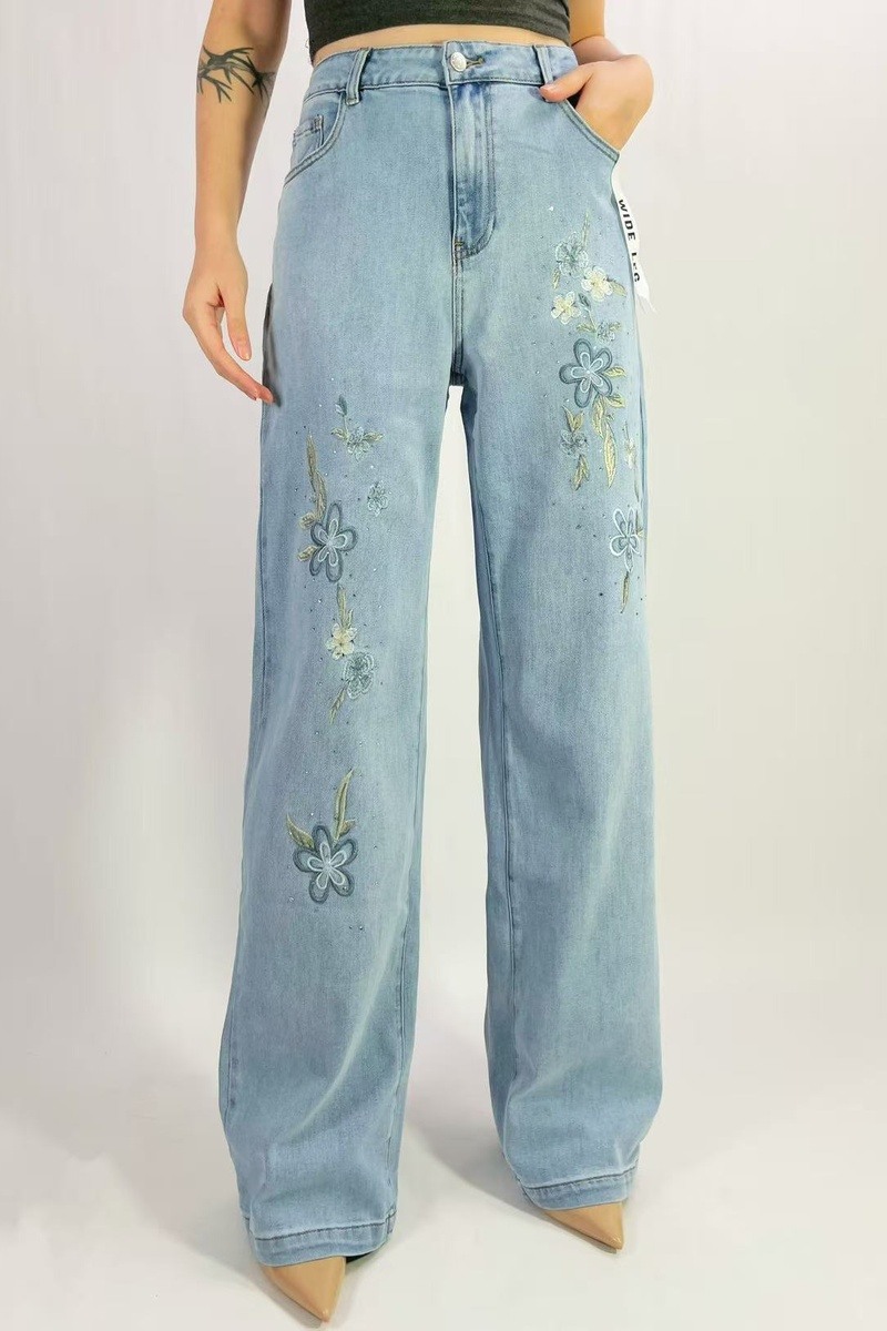 Grossiste Lusa Mode - Jean premium wide leg broderie et strass T36-T46