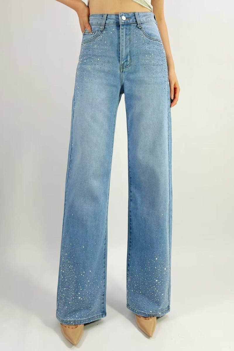 Großhändler Lusa Mode - Premium-Stretch-Jeans mit geradem Bein und Strasssteinen, Größen 36-46