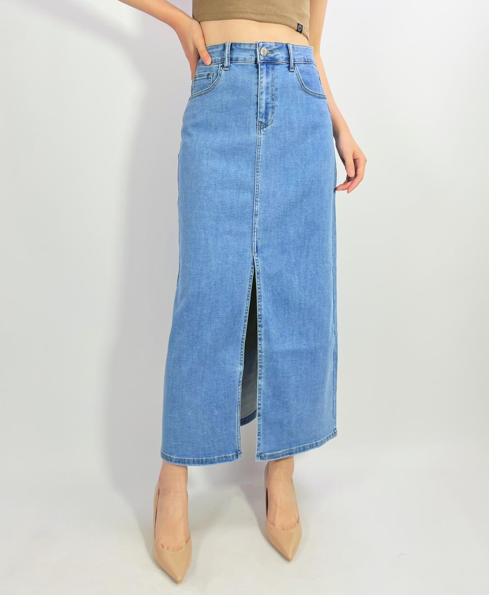 Wholesaler Lusa Mode - 88cm stretch denim skirt with 45cm front slit, T38-T46