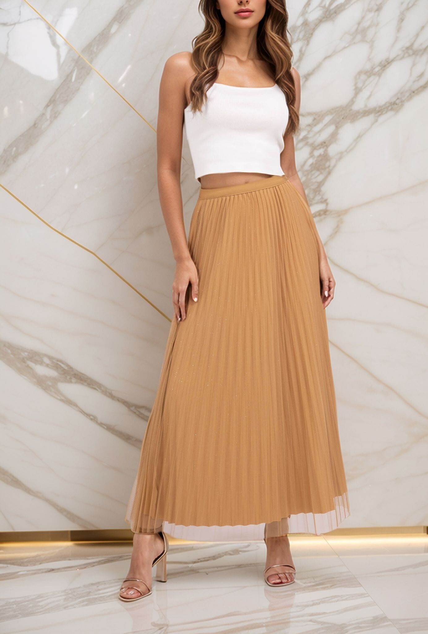 Wholesaler Lusa Mode - Long reversible shiny flared skirt with tulle