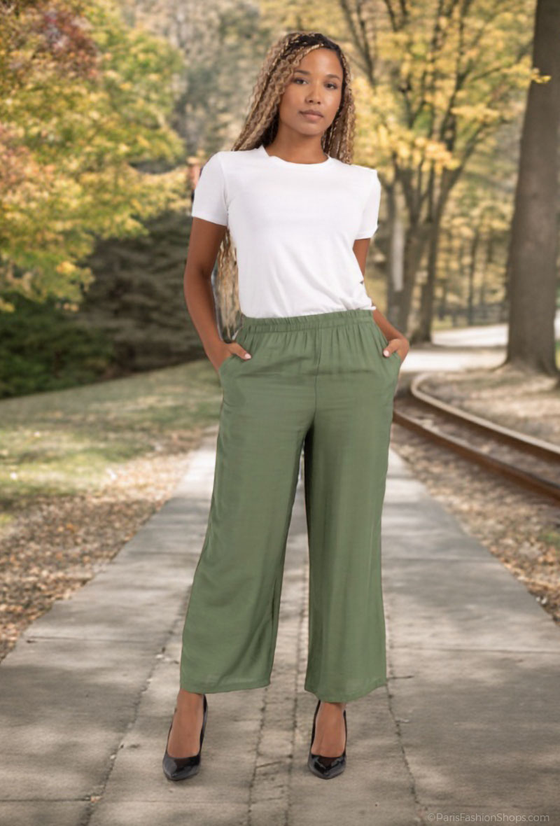 Wholesaler Lusa Mode - Plain pants with pockets in linen-like fabric