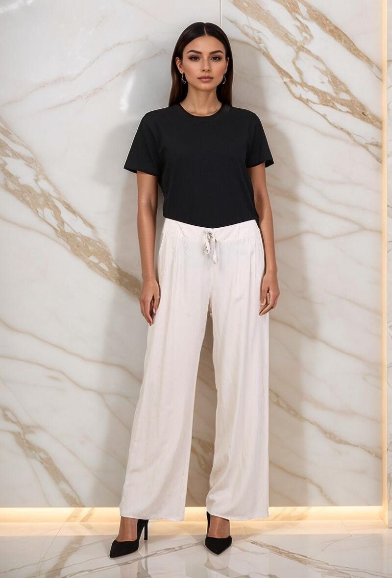 Grossiste Lusa Mode - Pantalon large uni élastique au niveau de la taille