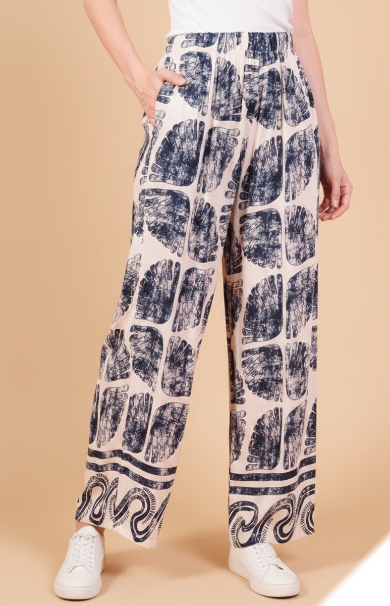 Mayorista Lusa Mode - Pantalón ancho con bolsillos estampados de conchas en tejido similar al lino