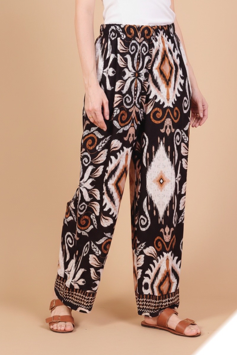 Mayorista Lusa Mode - Pantalón ancho con estampado abstracto y bolsillos, tejido similar al lino