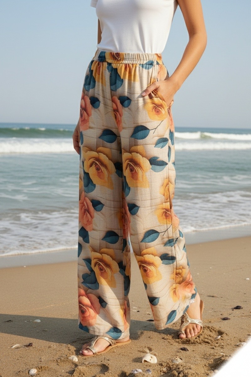 Grossiste Lusa Mode - Pantalon fleuri avec poches tissu lyocell