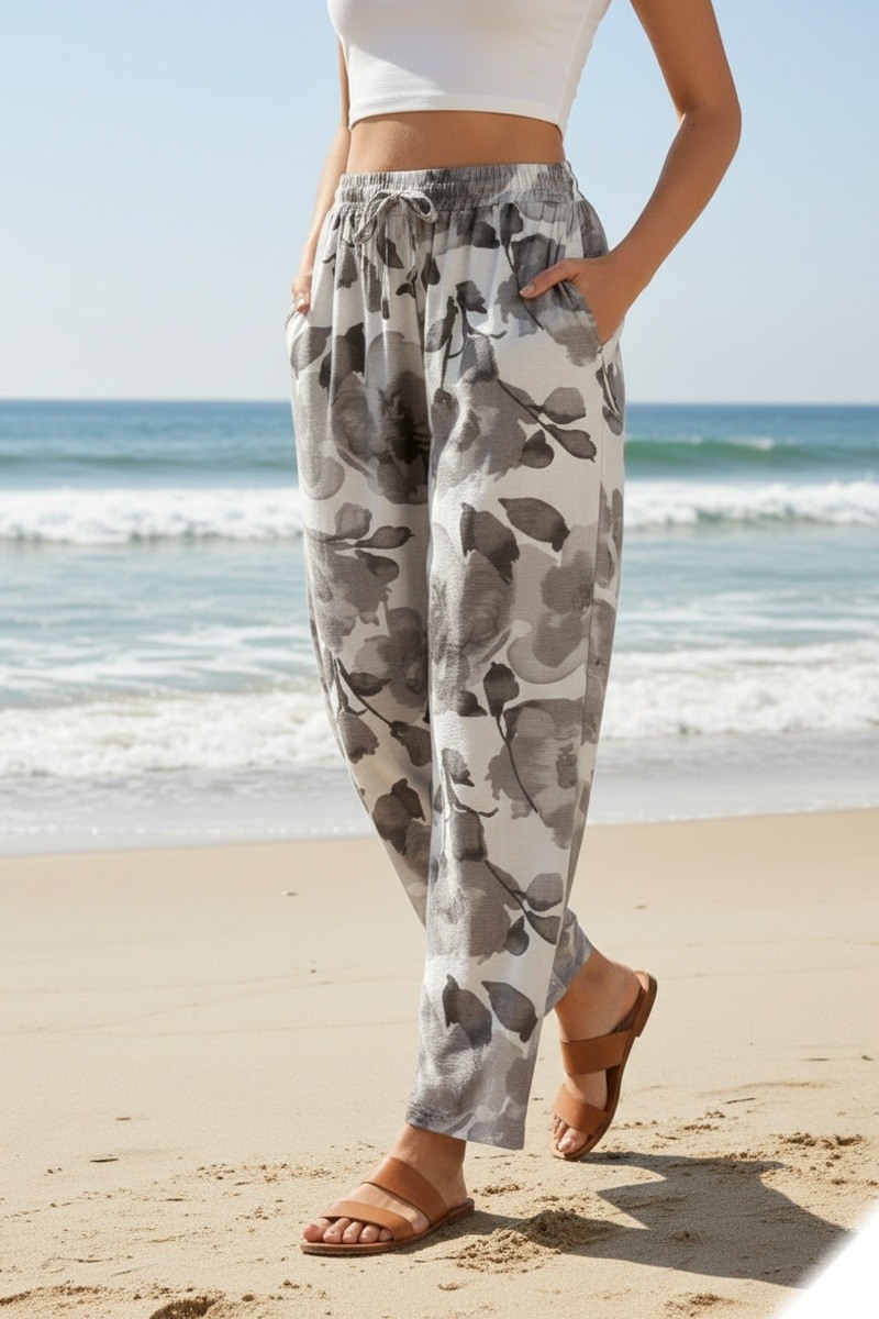 Mayorista Lusa Mode - Pantalones florales con cinturón y bolsillos en tejido de lyocell