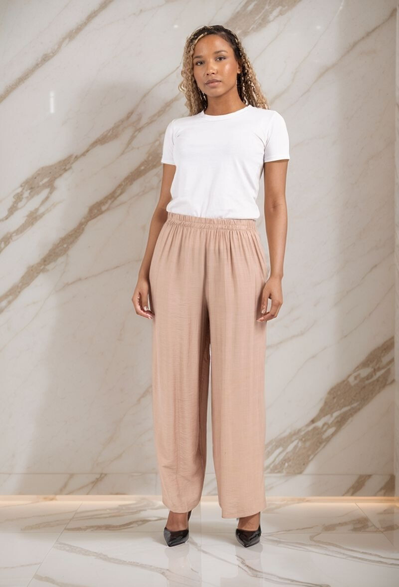 Grossista Lusa Mode - Pantaloni uni con tasche in tessuto simile al lino