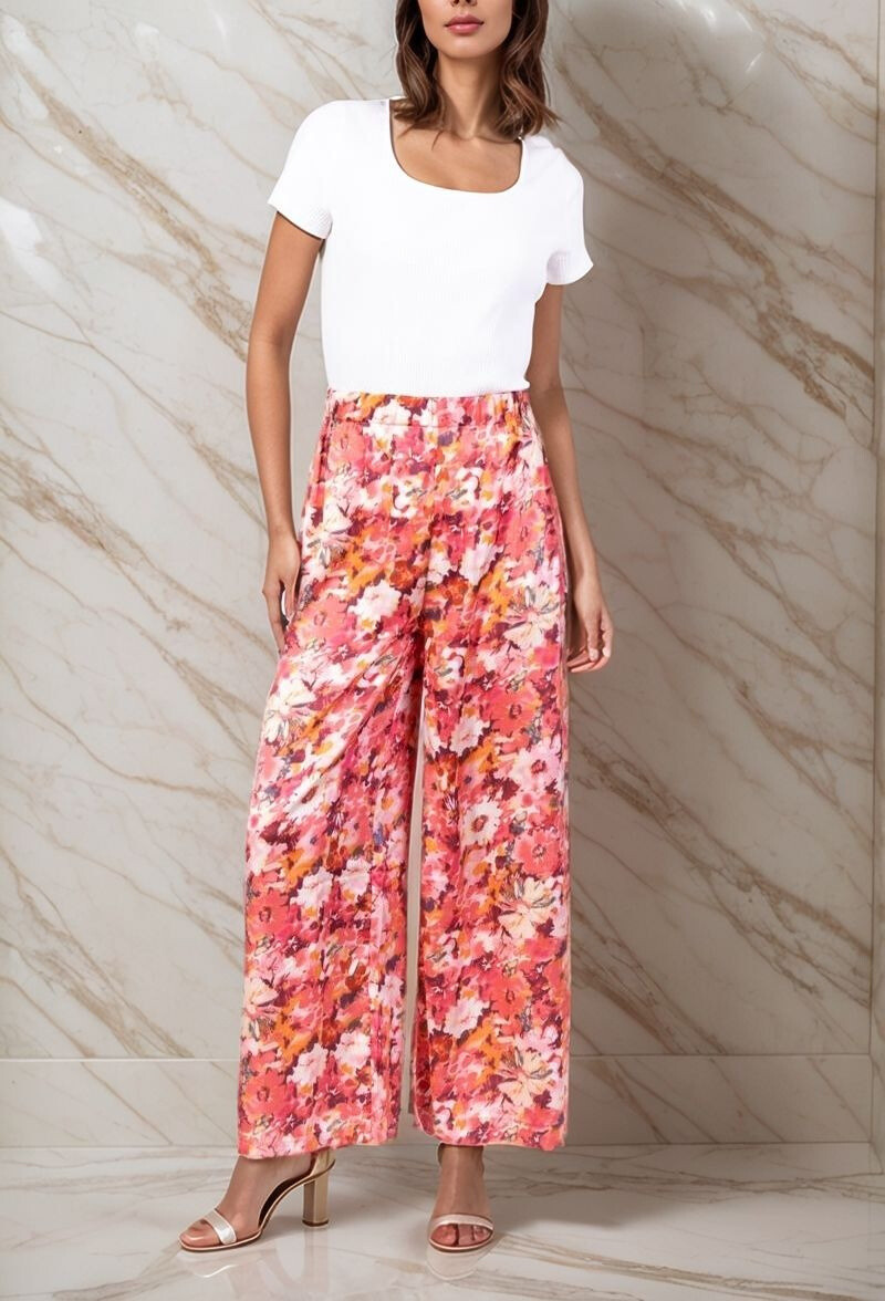 Wholesaler Lusa Mode - Abstract floral print silk pants with pockets