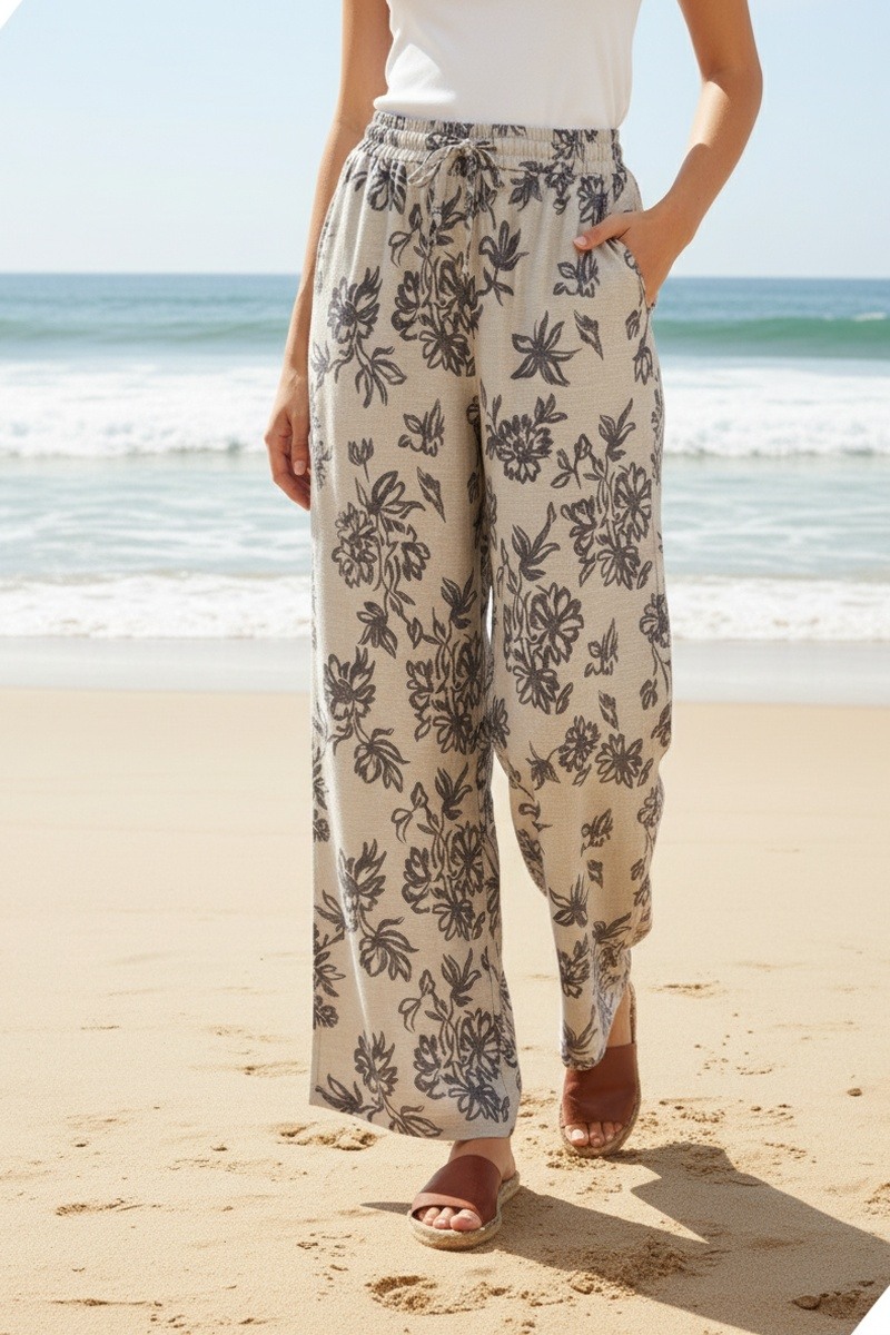 Grossiste Lusa Mode - Pantalon fleuri avec ceinture et poches tissu lyocell